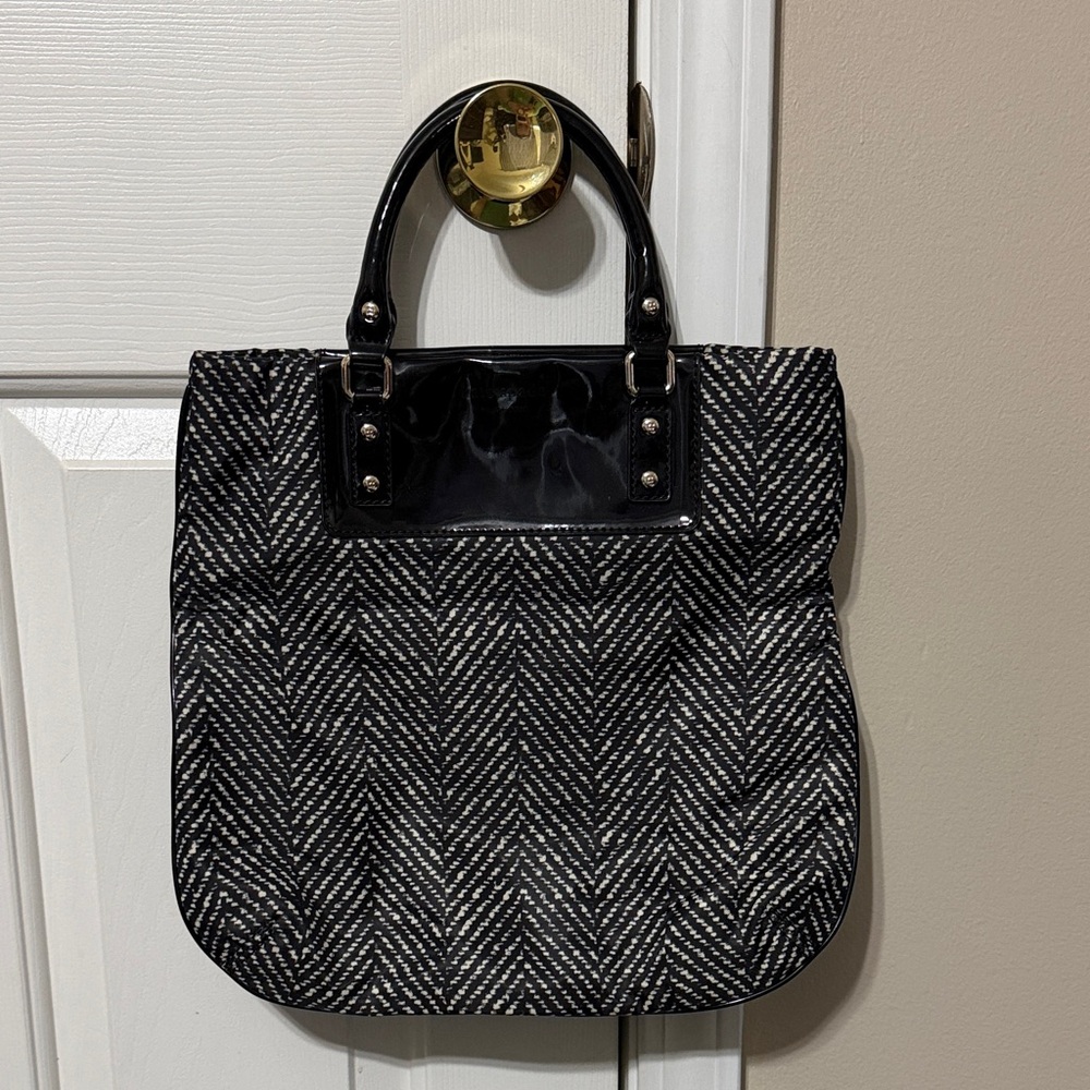 Black and White Herringbone Tote Bag